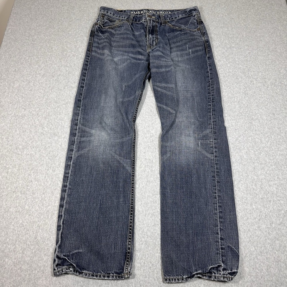 American Eagle Relaxed Straight Jeans Men's 34x34 (34x32) Blue Faded Y2K‎